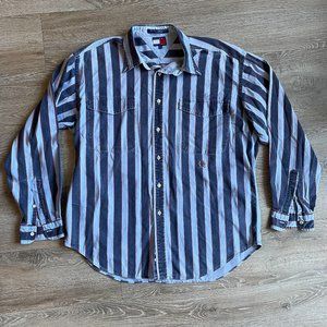 Vintage Tommy Hilfiger striped button down shirt | Navy light blue maroon | L